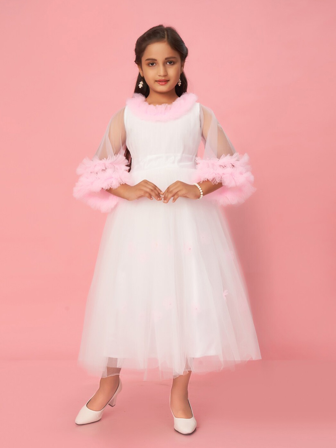 

BAESD Girls Round Neck Flared Sleeves Ruffles Fit and Flare Midi Dress, Pink