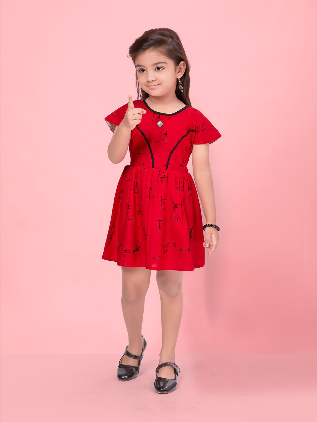 

BAESD Girls Abstract Printed Fit & Flare Dress, Red