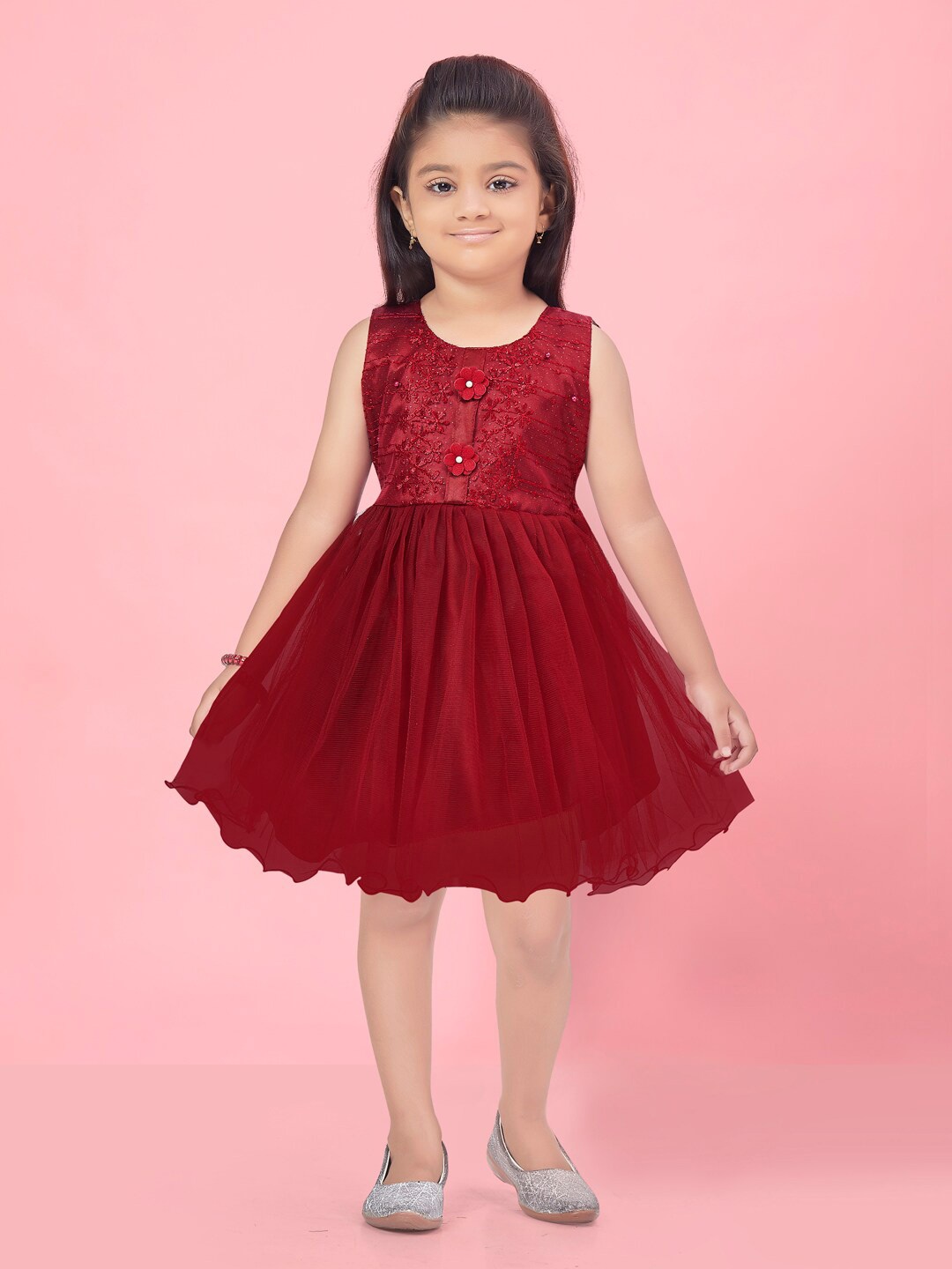 

BAESD Girls Net Fit & Flare Dress, Maroon