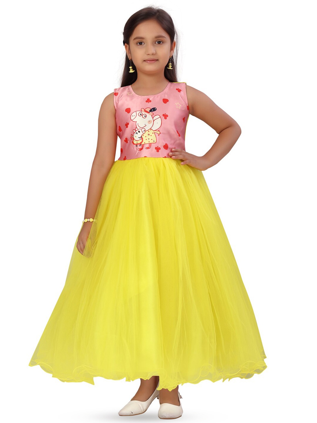 

BAESD Girls Peppa Pig Printed Net Fit & Flare Maxi Dress, Yellow