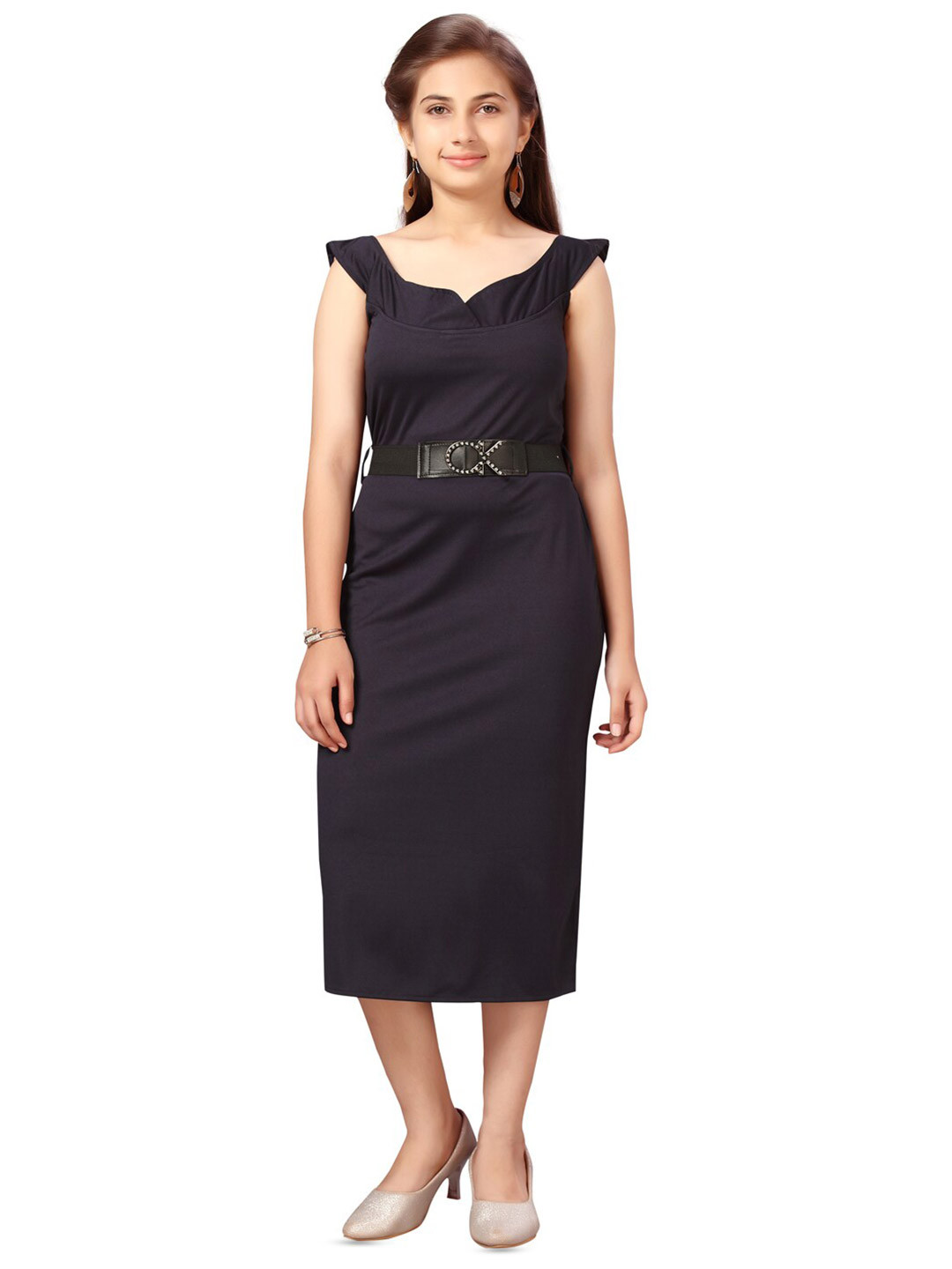 

BAESD Girls Shoulder Straps Midi Sheath Dress, Black