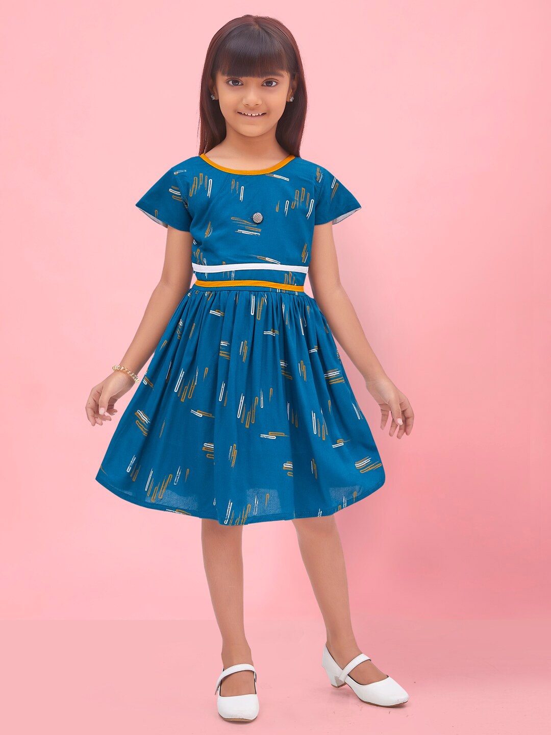 

BAESD Girls Abstract Printed Cotton Fit & Flare Dress, Blue