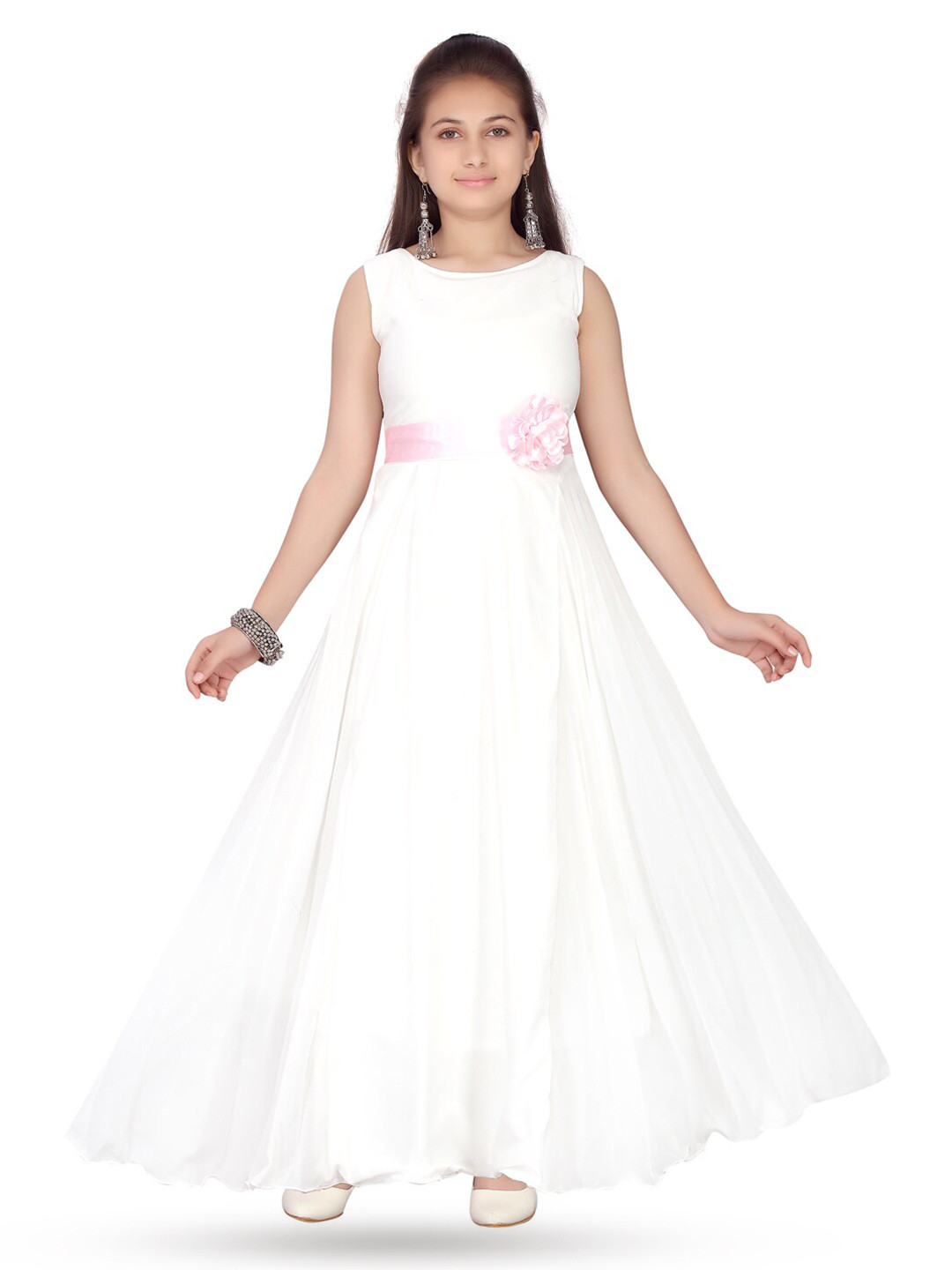 

BAESD Girls Round Neck Applique Fit & Flare Maxi Dress, Cream
