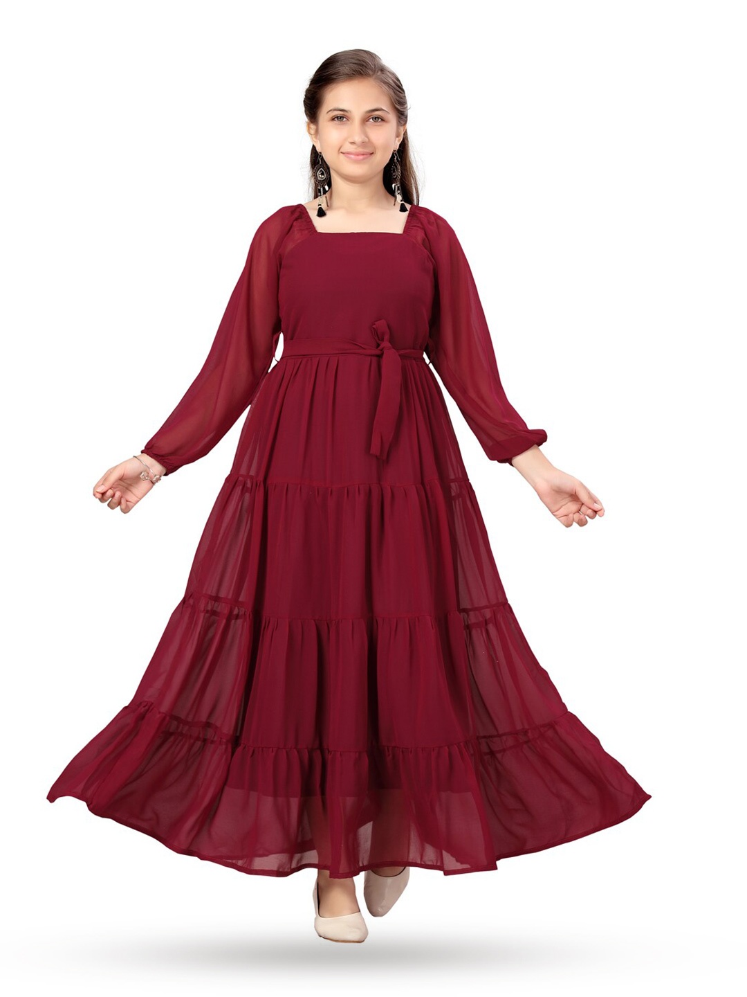 

BAESD Square Neck Tiered Maxi Dress, Maroon