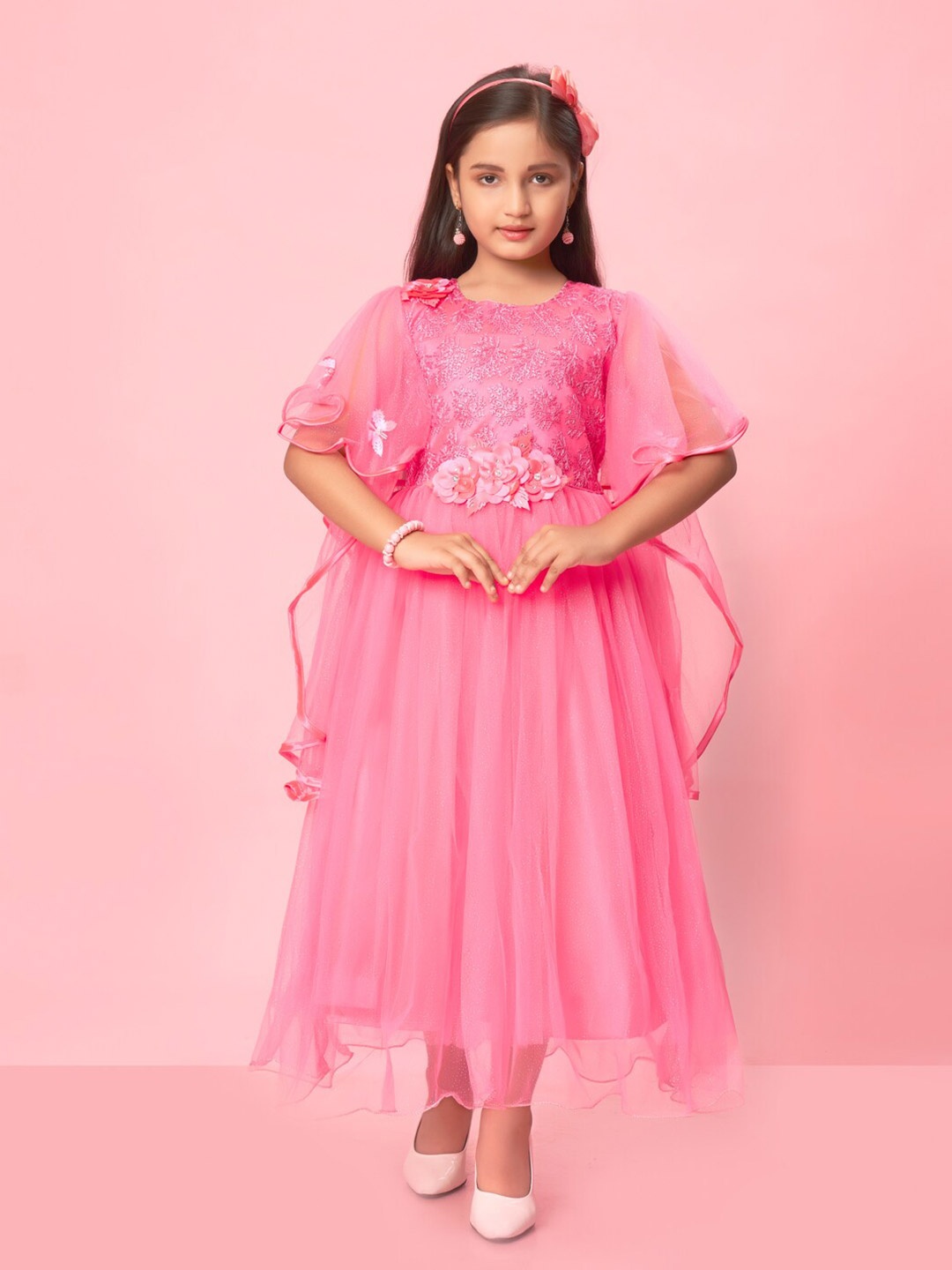 

BAESD Girls Embellished Flared Sleeves Maxi Dress, Pink