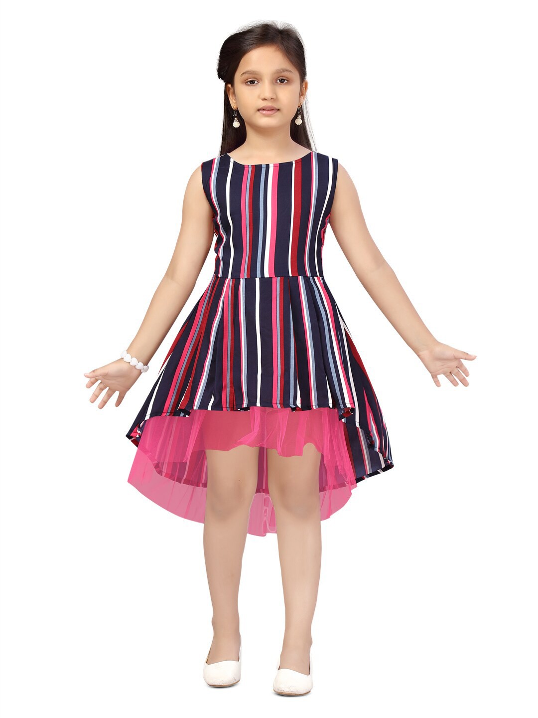 

BAESD Girls Striped Cotton Fit & Flare Dress, Navy blue