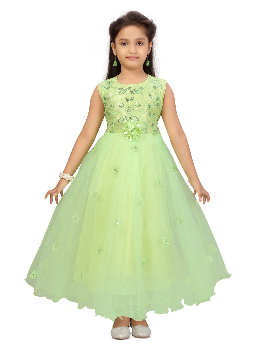 

BAESD Girls Floral Seuinned Embellished Fit & Flare Maxi Dress, Green
