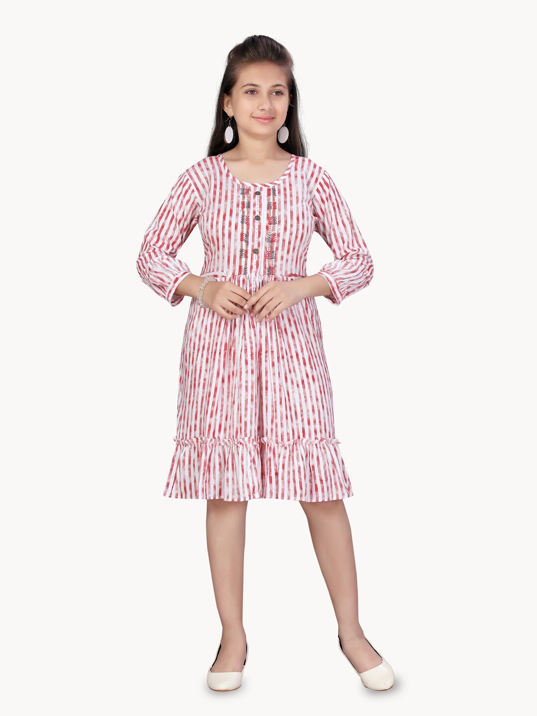 

BAESD Girls Striped Fit & Flare Cotton Dress, Red