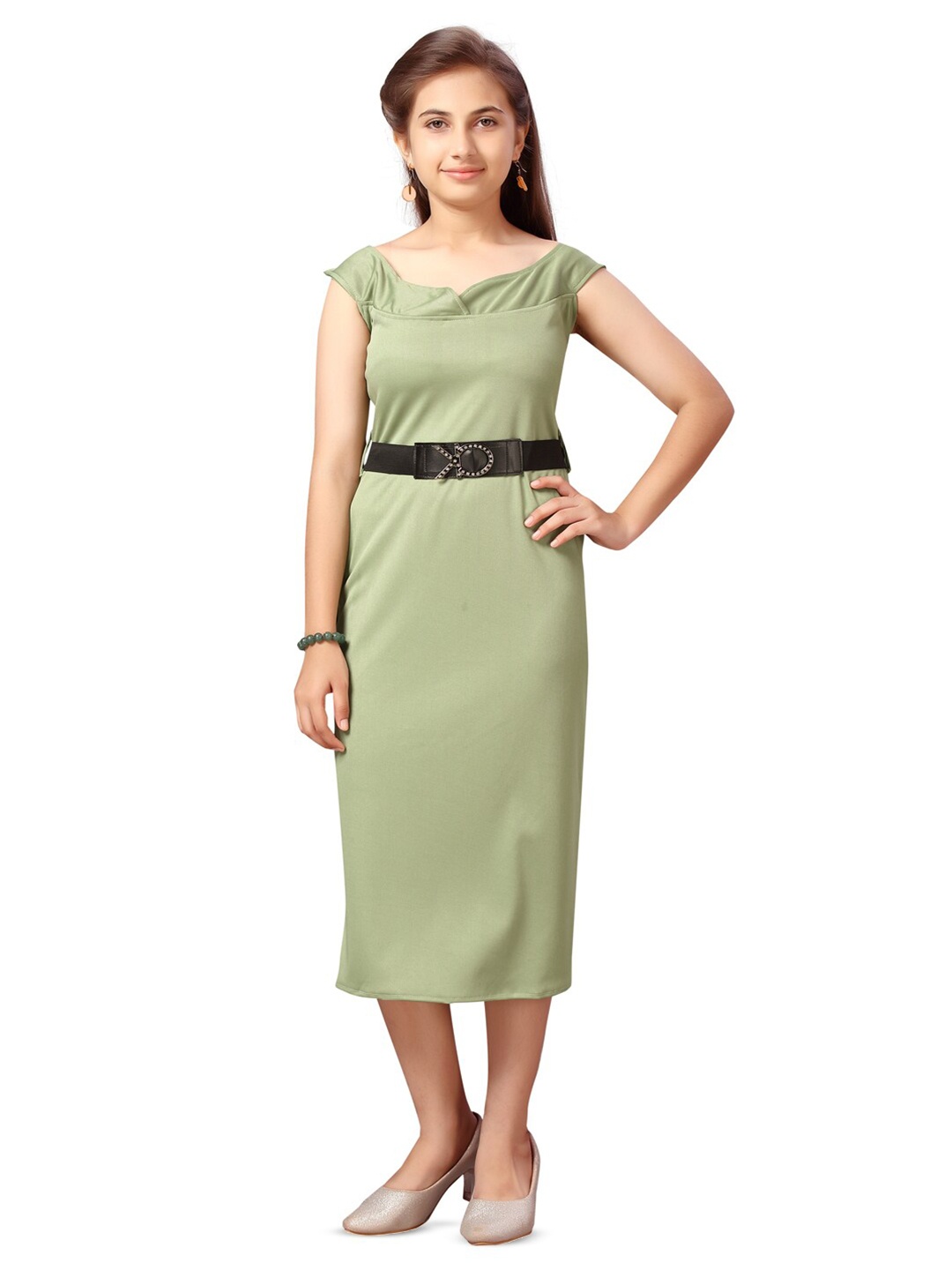 

BAESD Belted Cotton A-Line Midi Dress, Green