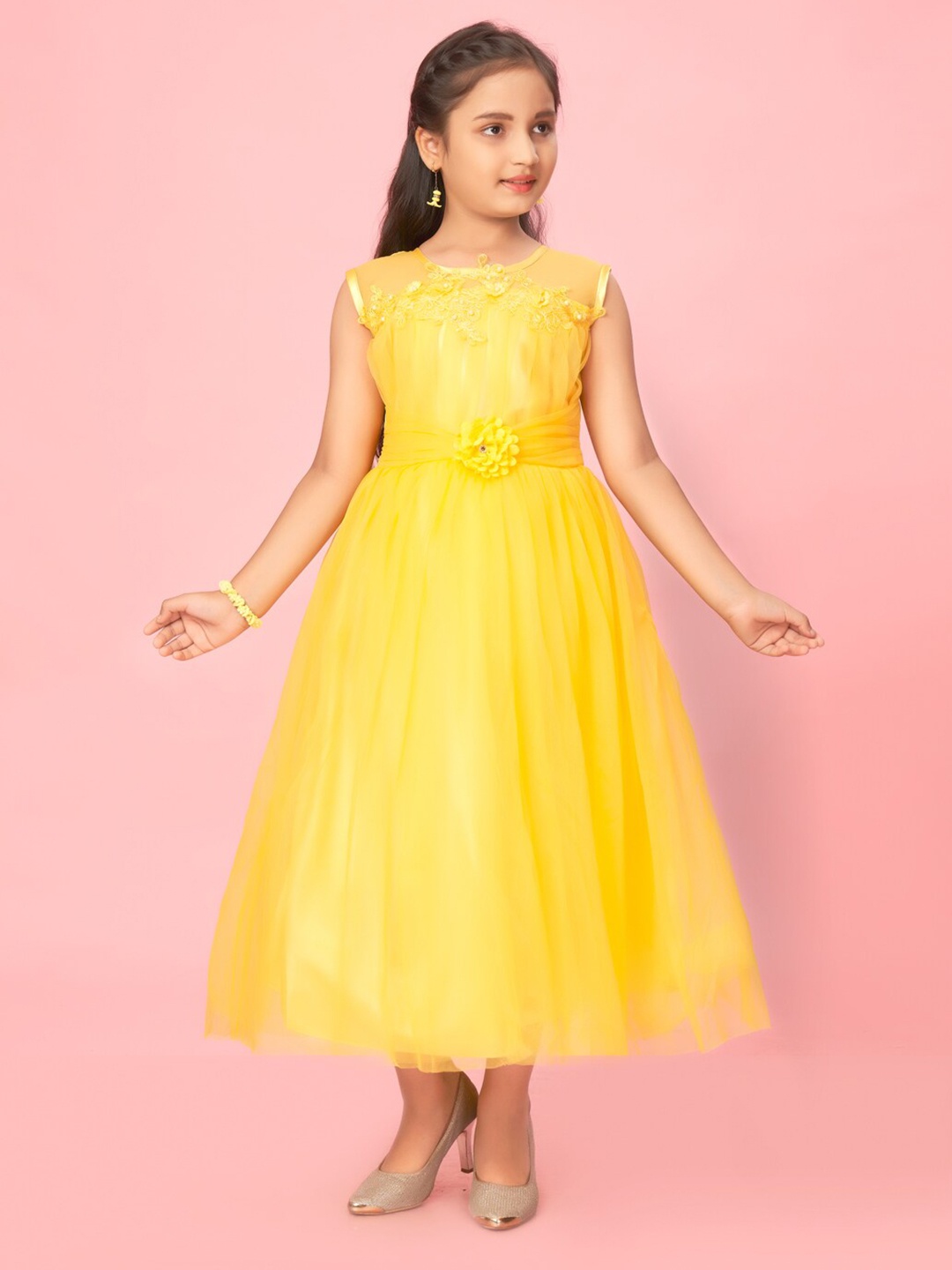 

BAESD Girls Corsage Fit & Flare Midi Dress, Yellow