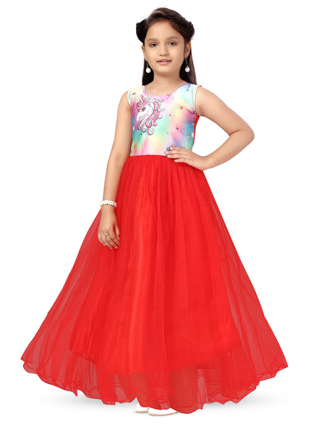 

BAESD Red Unicorn Printed Tie-Ups Maxi Dress