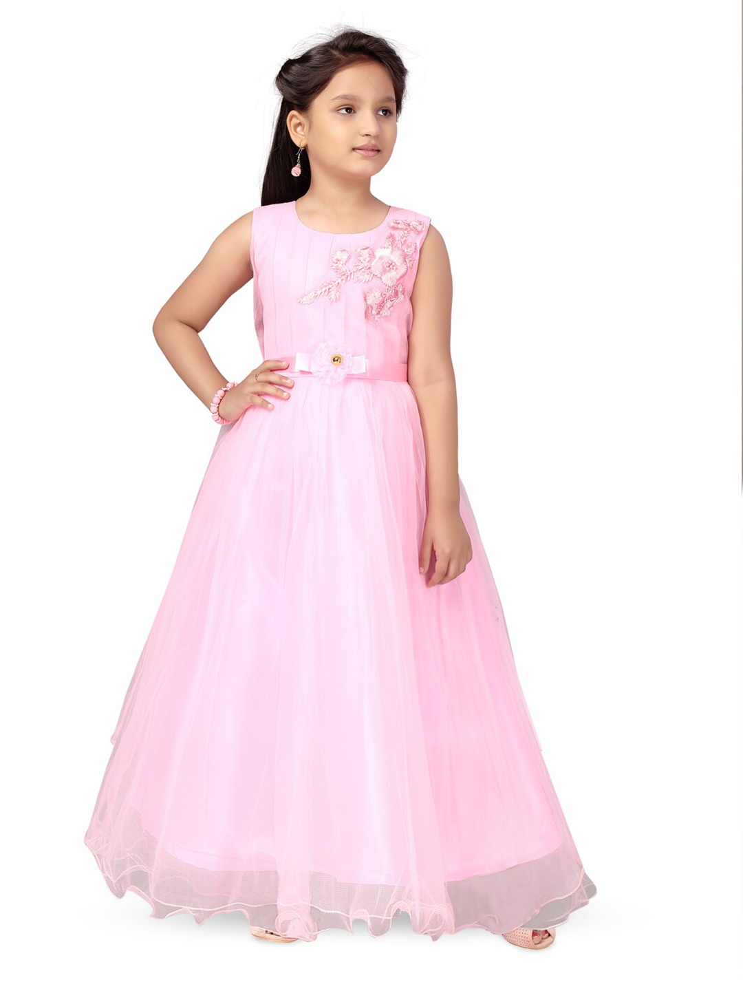 

BAESD Girls Embroidered Net Fit & Flare Maxi Dress, Pink