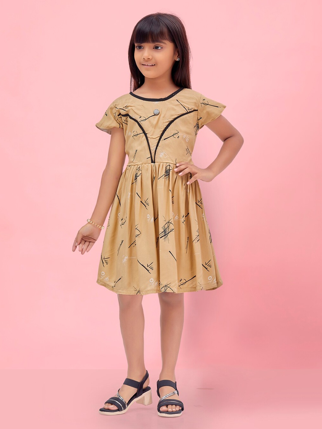 

BAESD Abstract Printed Fit & Flare Dress, Beige