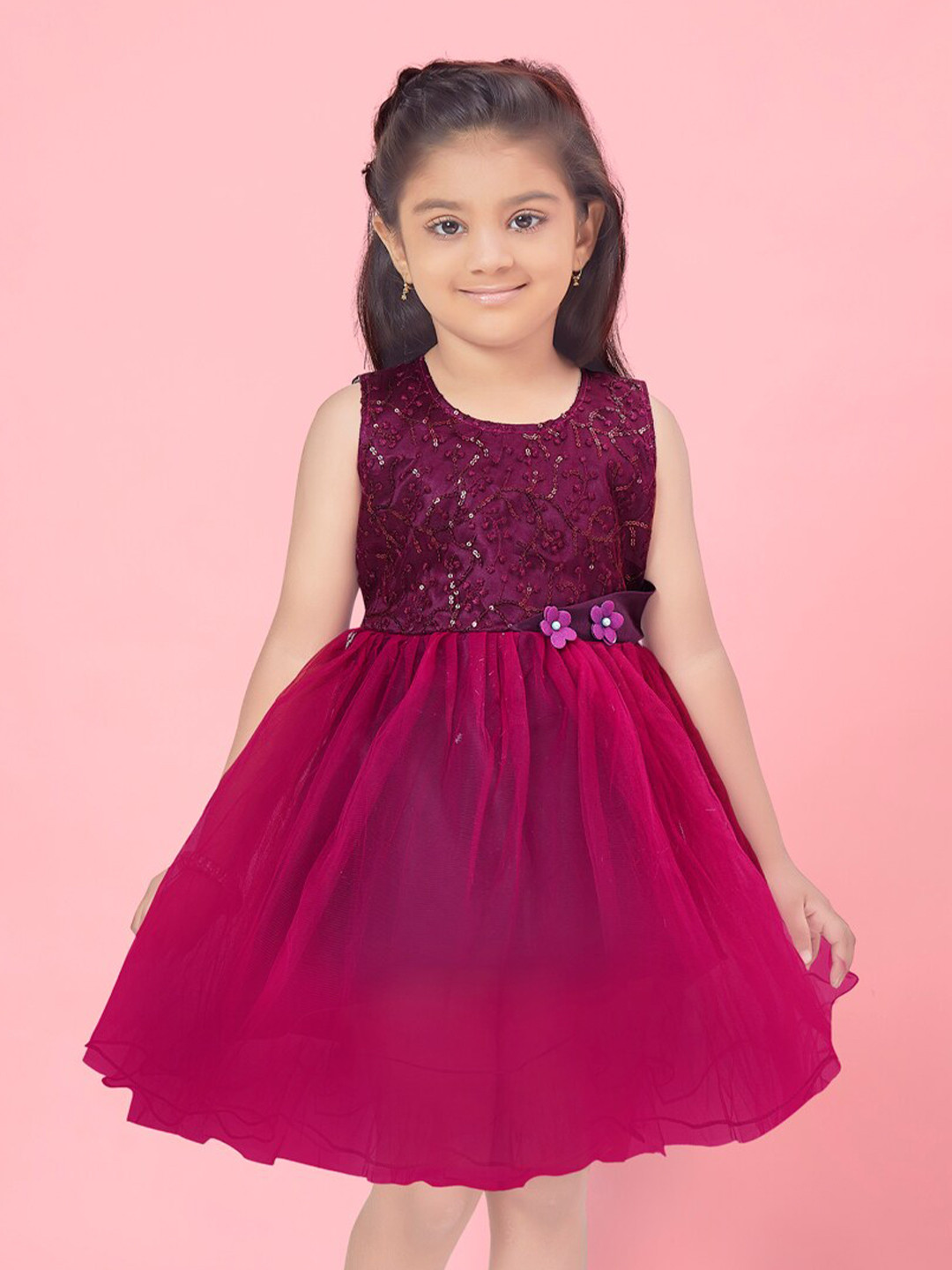 

BAESD Girls Embellished Sequinned Net Fit & Flare Dress, Purple