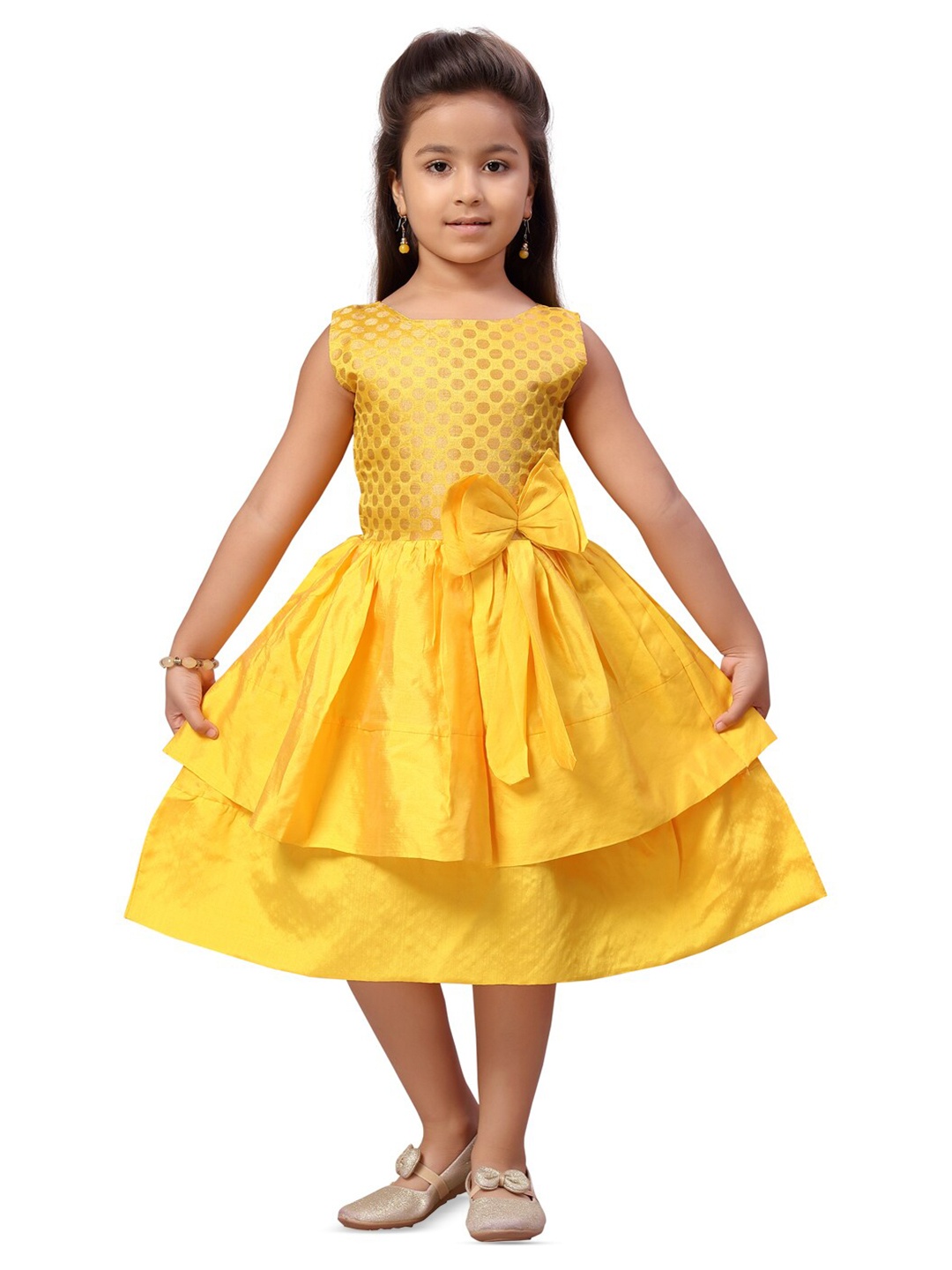 

BAESD Woven Design Fit & Flare Silk Dress With Bow, Yellow