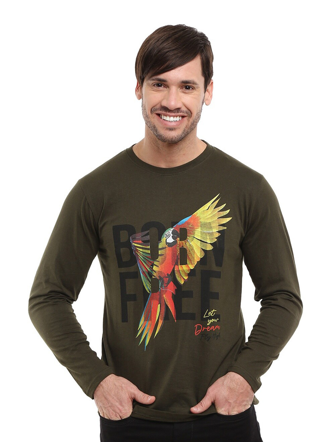 

V-Mart Typography Printed Cotton Slim Fit T-shirt, Green