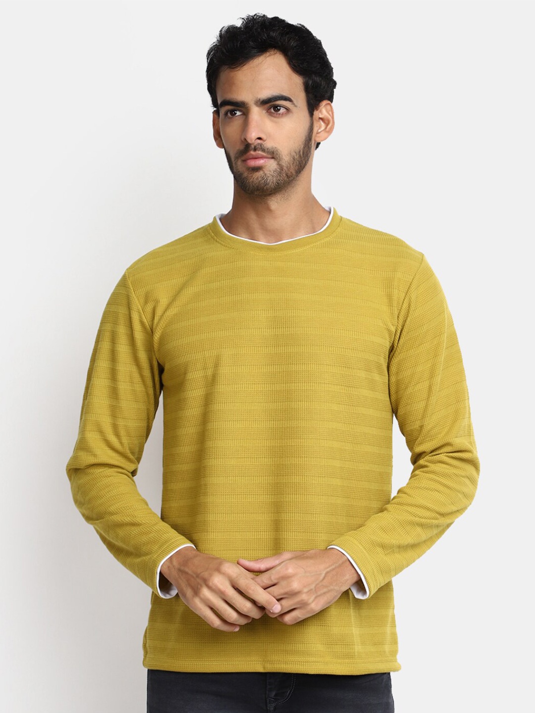 

V-Mart Self Design Cotton T-Shirt, Yellow