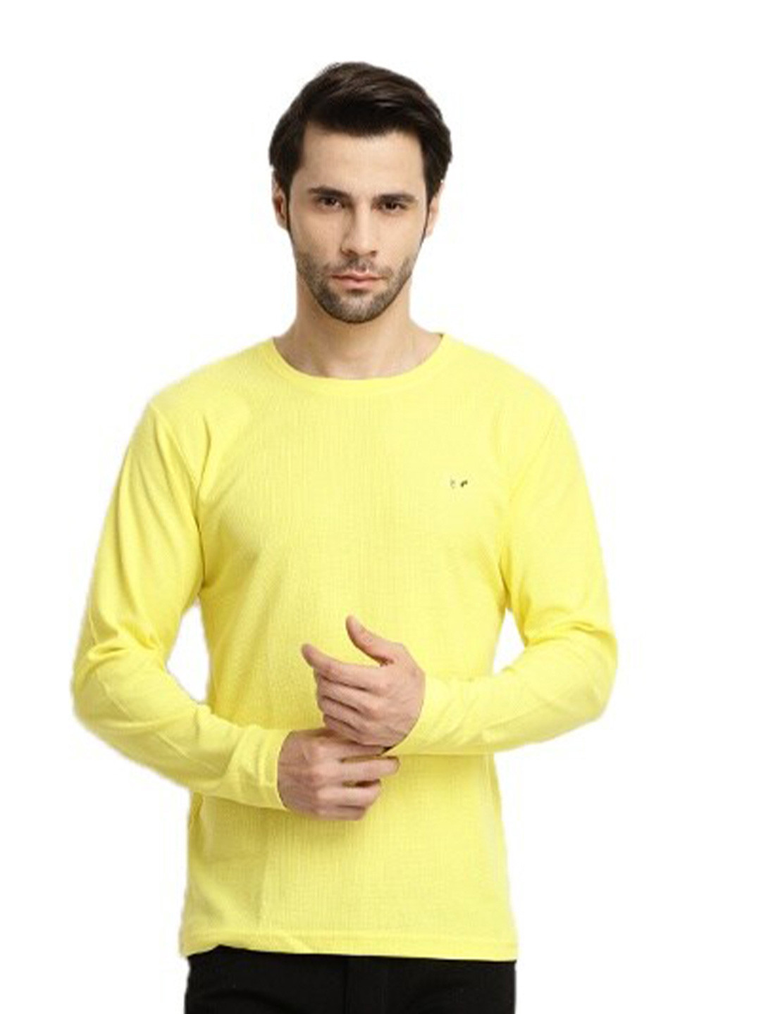 

V-Mart Round Neck Slim Fit Cotton T-shirt, Yellow