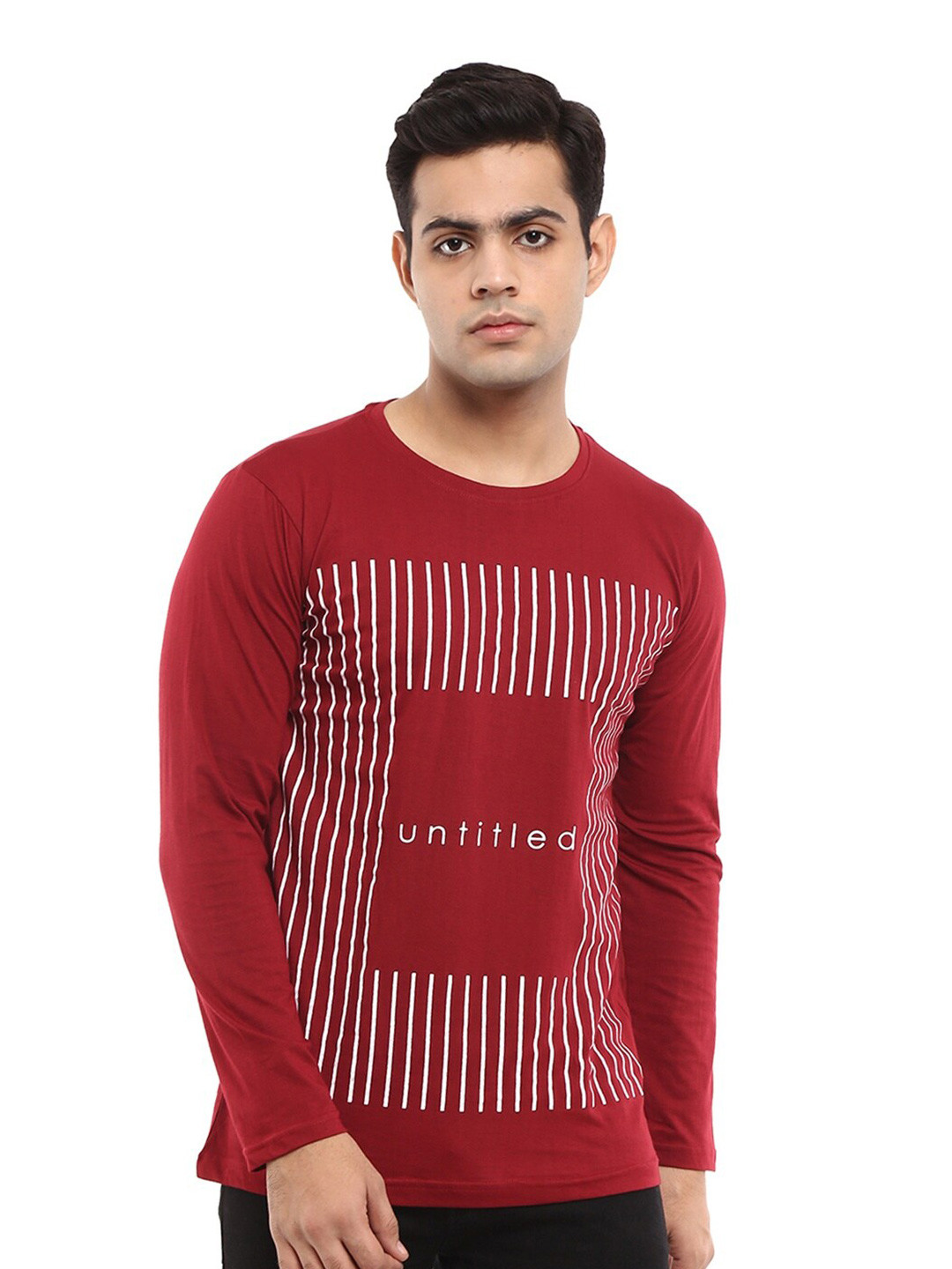 

V-Mart Striped Cotton Slim Fit T-shirt, Maroon