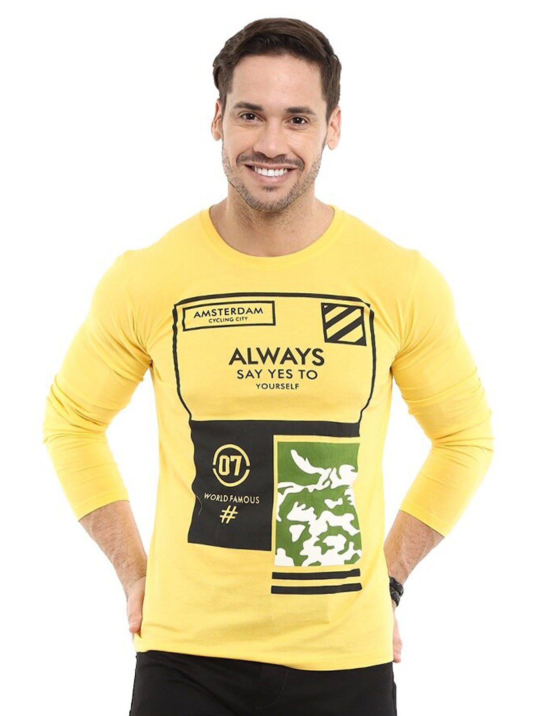 

V-Mart Typography Printed Cotton Slim Fit T-shirt, Yellow