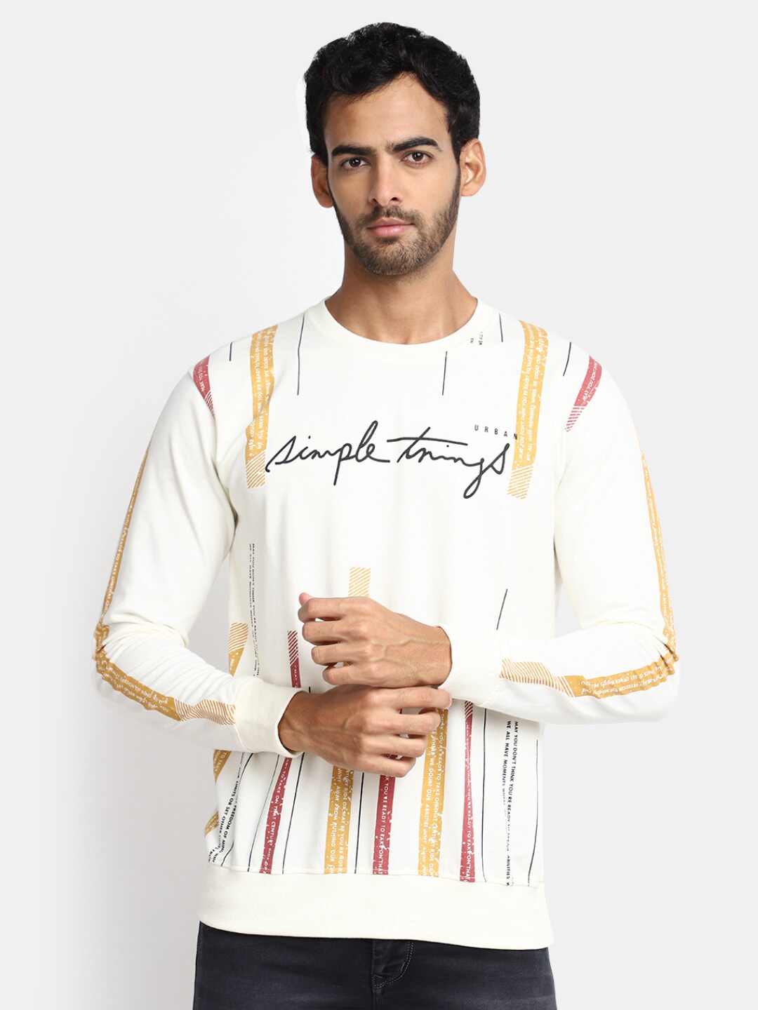 

V-Mart Typography Printed Cotton T-shirt, Off white