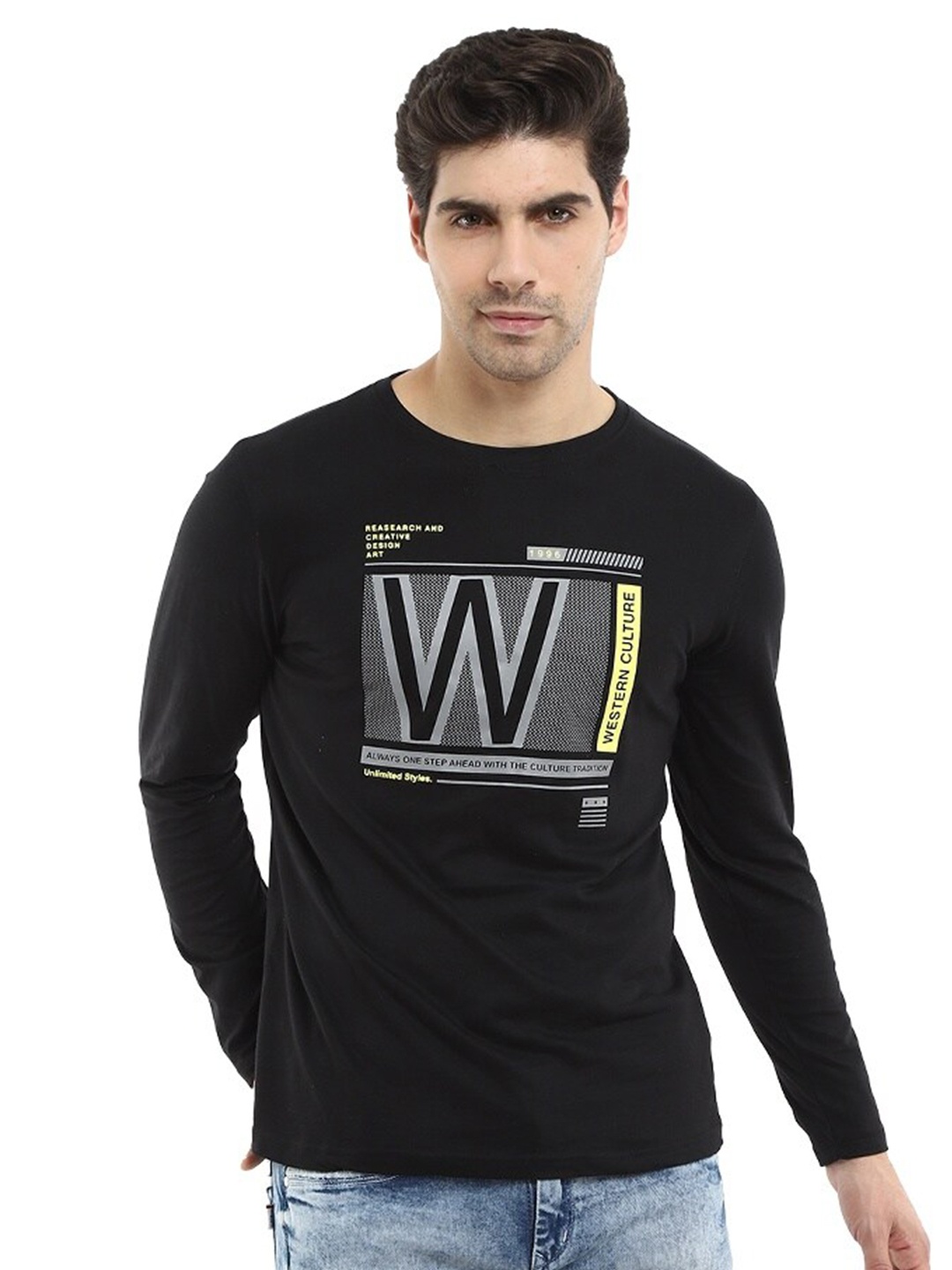 

V-Mart Men Printed Slim Fit Cotton T-shirt, Black