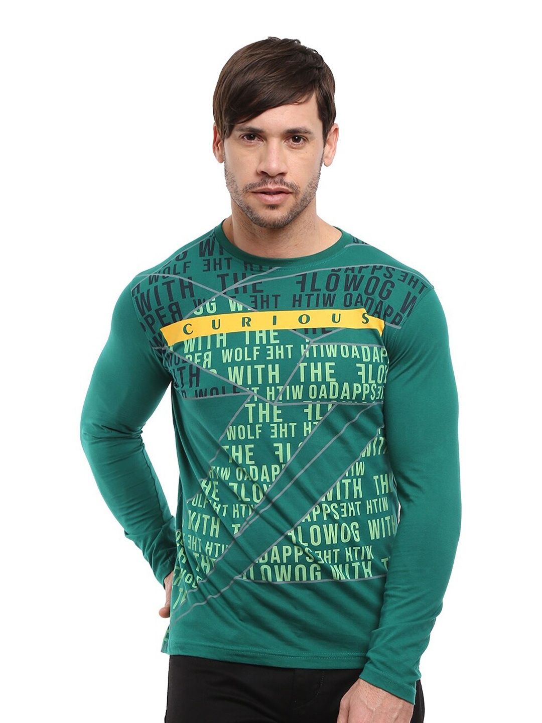 

V-Mart Typography Printed Cotton Slim Fit T-shirt, Green