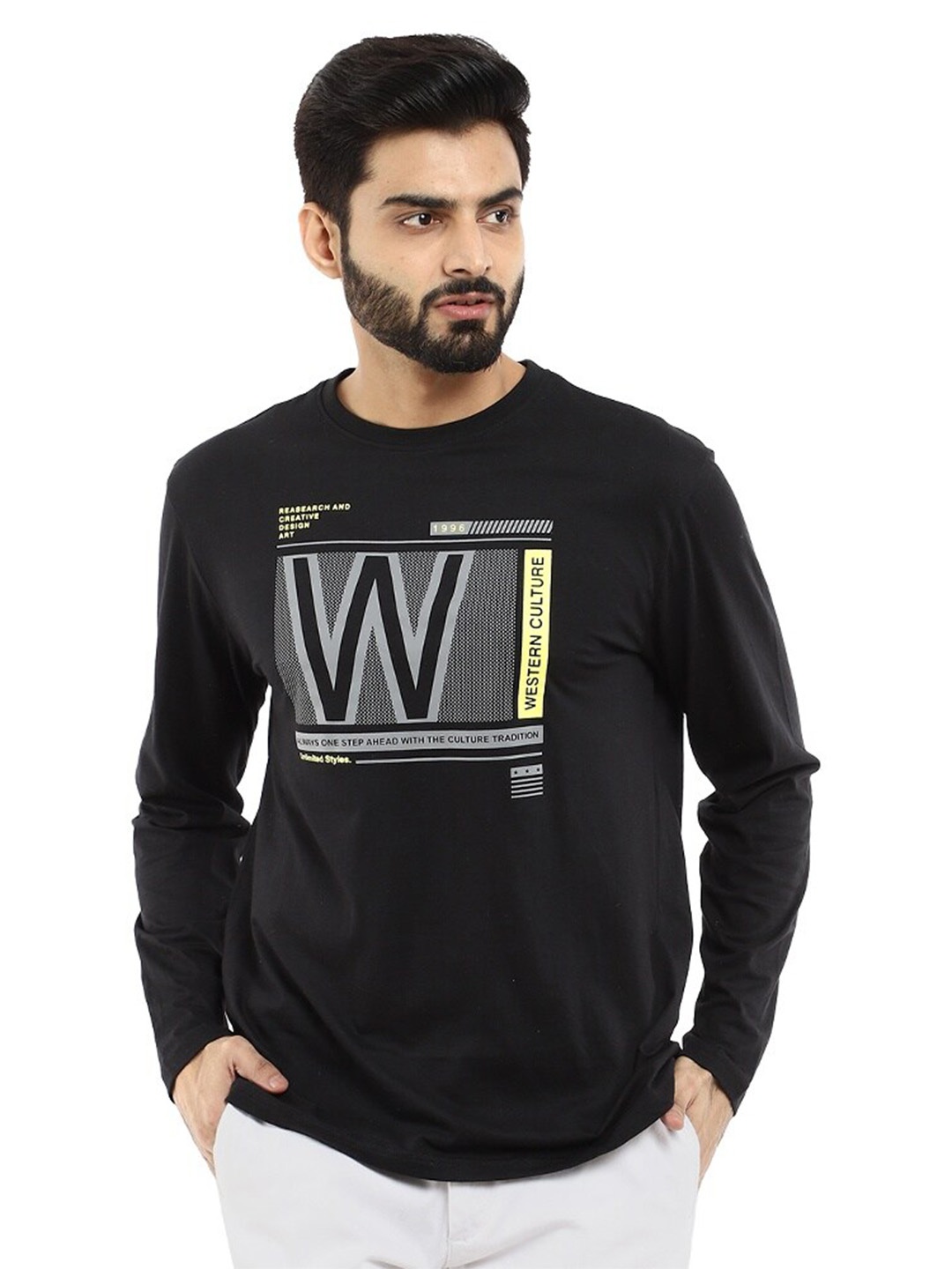 

V-Mart Typography Printed Single Jersey T-shirt, Black