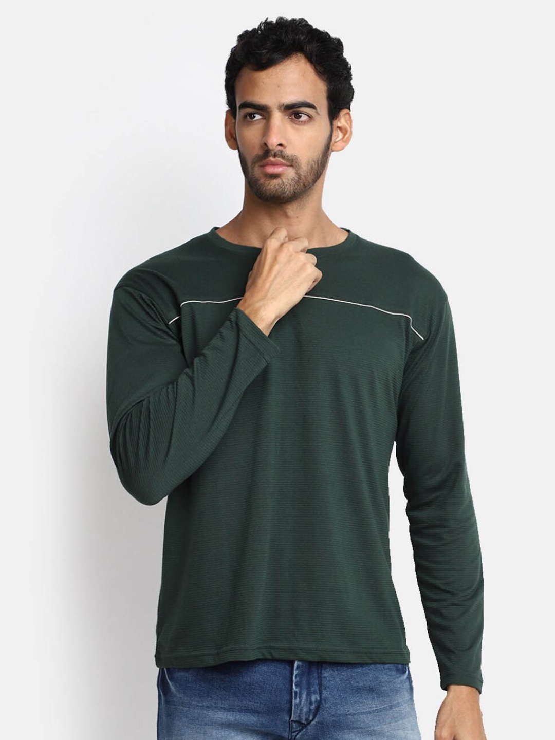 

V-Mart Self Design Cotton T-shirt, Green