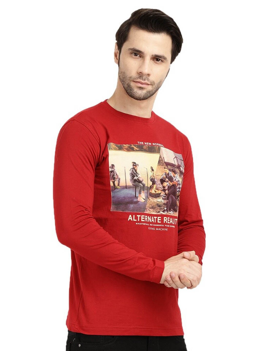 

V-Mart People And Places Printed Round Neck Cotton Slim Fit T-shirt, Maroon