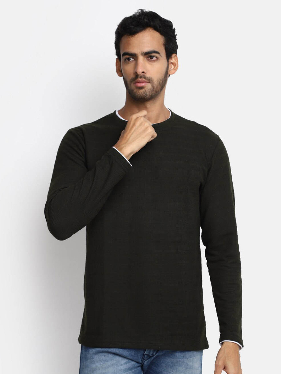 

V-Mart Round Neck Long Sleeve Cotton T-shirt, Green