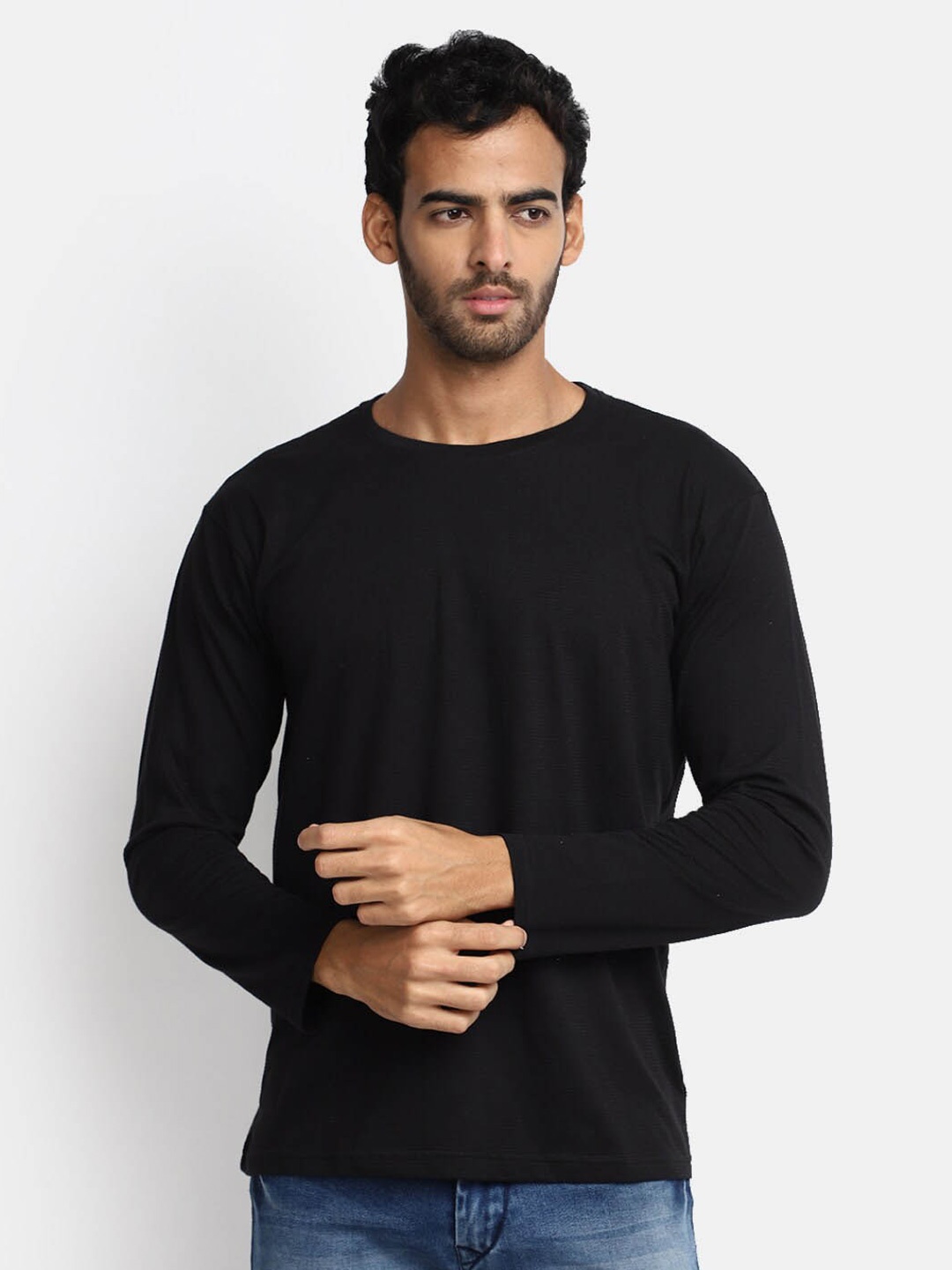 

V-Mart Self Design Round Neck Cotton T-shirt, Black