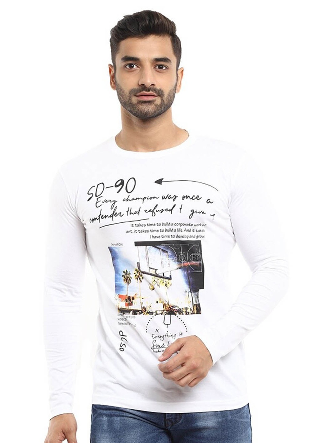 

V-Mart Graphic Printed Round Neck Cotton T-shirt, White