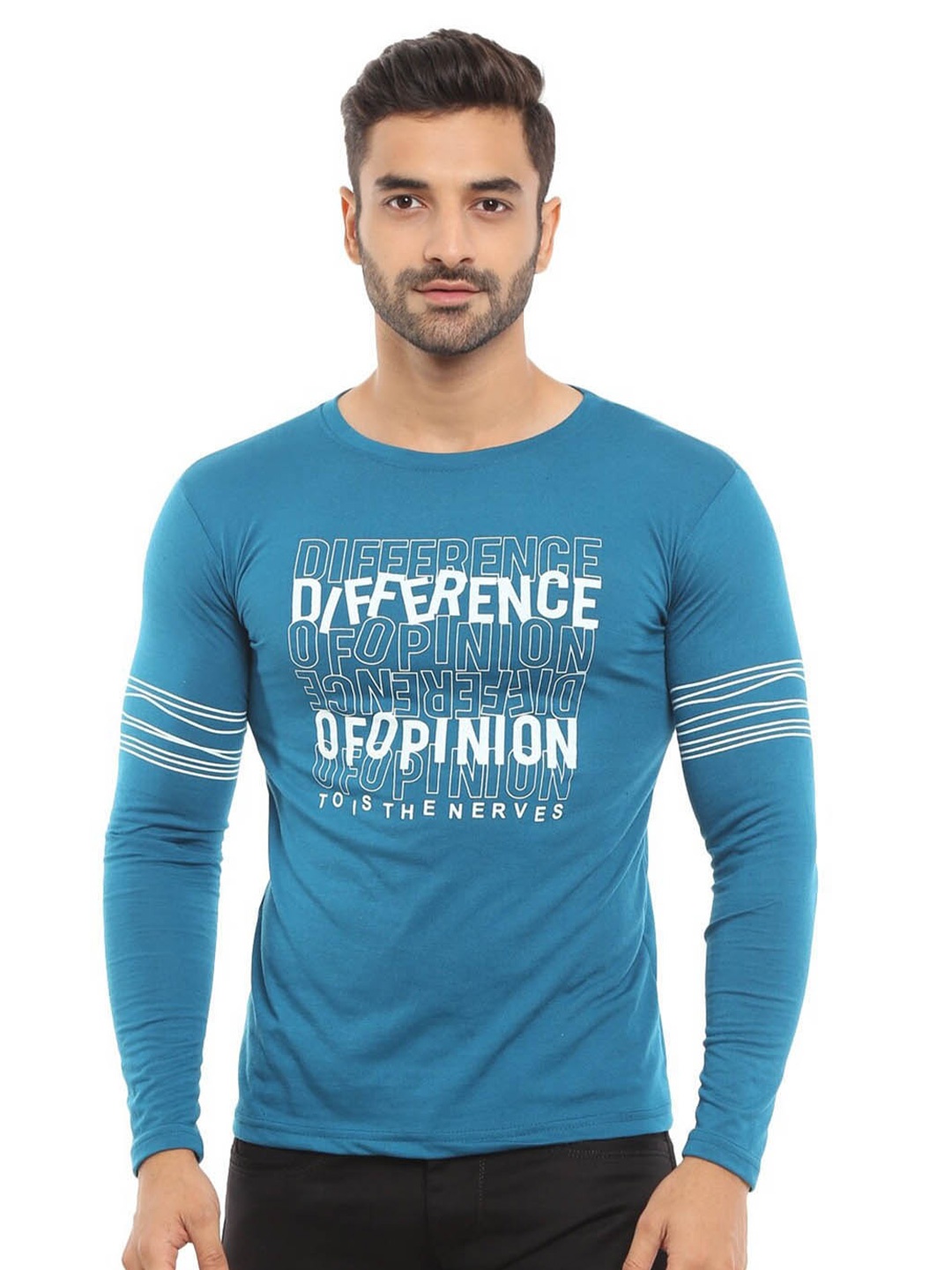 

V-Mart Typography Printed Slim Fit Cotton T-Shirt, Blue