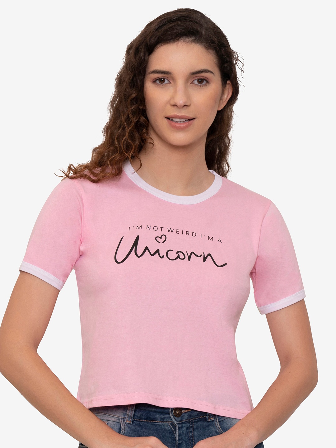 

VIVINKS Typography Printed Cotton Regular T-shirt, Pink