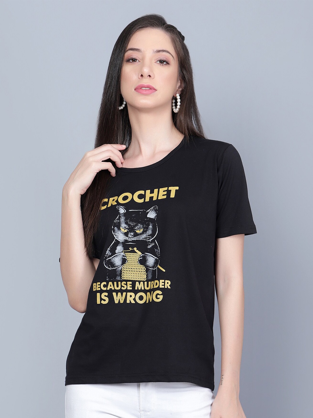 

VIVINKS Typography Printed Cotton Regular T-shirt, Black