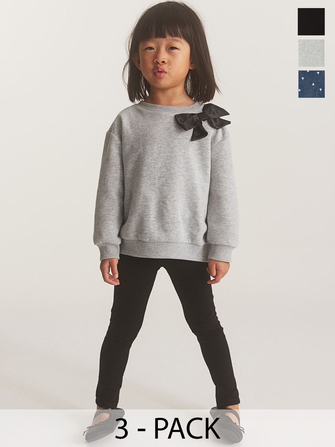 

H&M Girls 3-Pack Cotton Leggings, Black