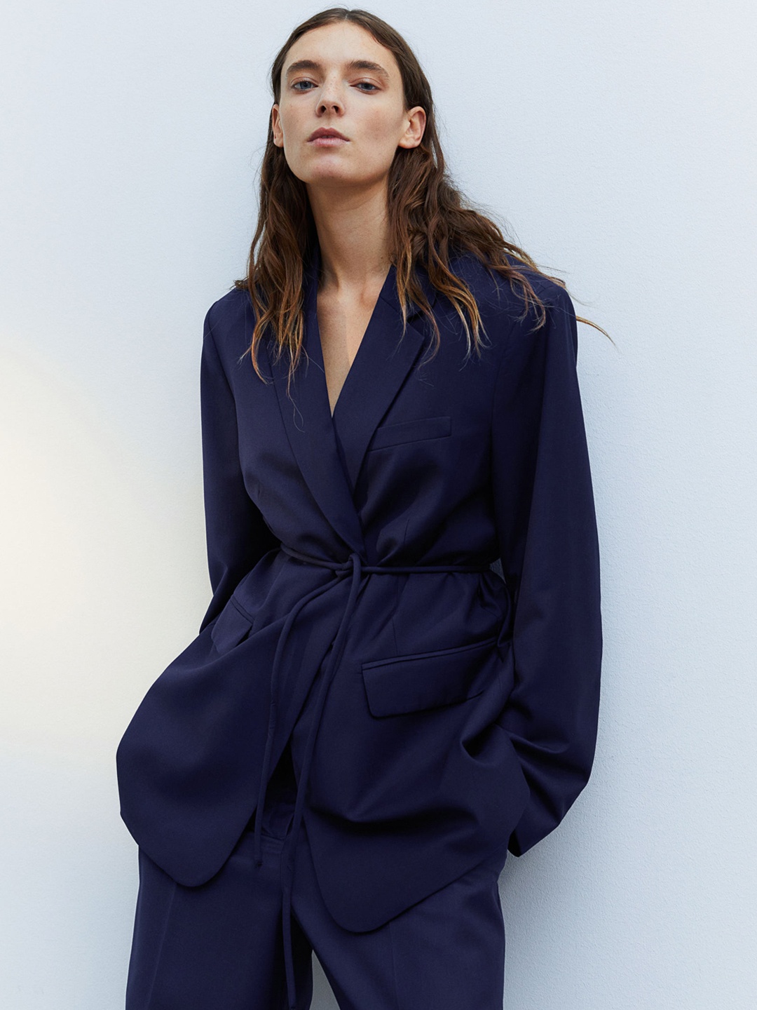 

H&M Tie-Belt Blazer, Blue