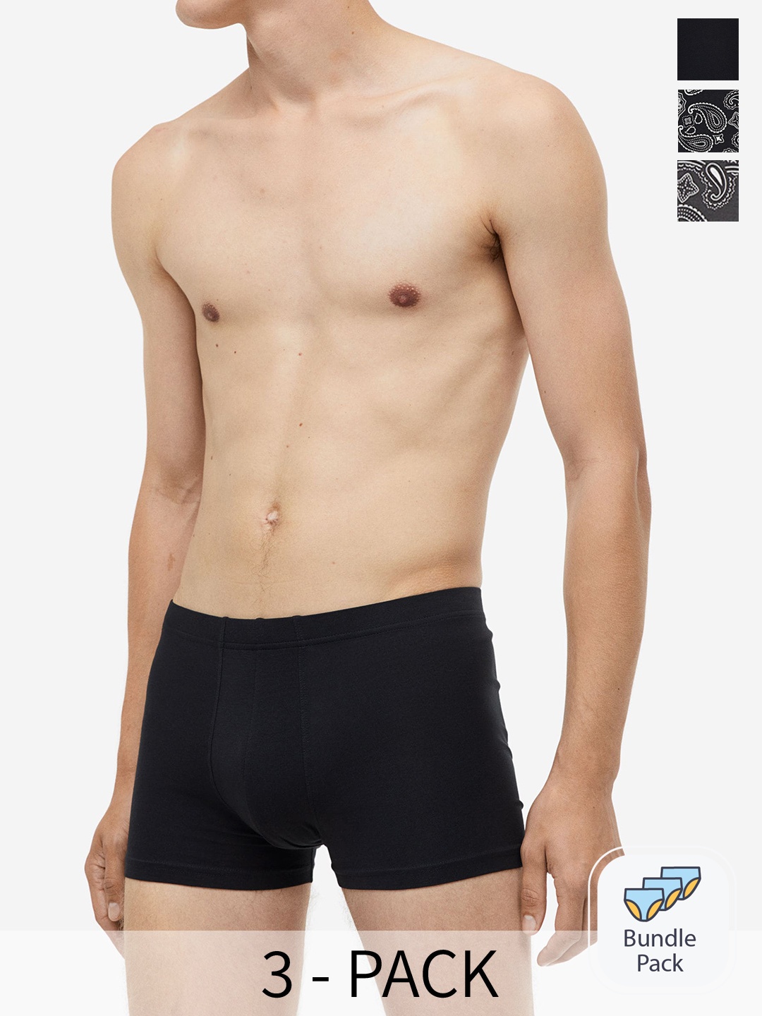 

H&M 3-Pack Short Cotton Trunks, Black