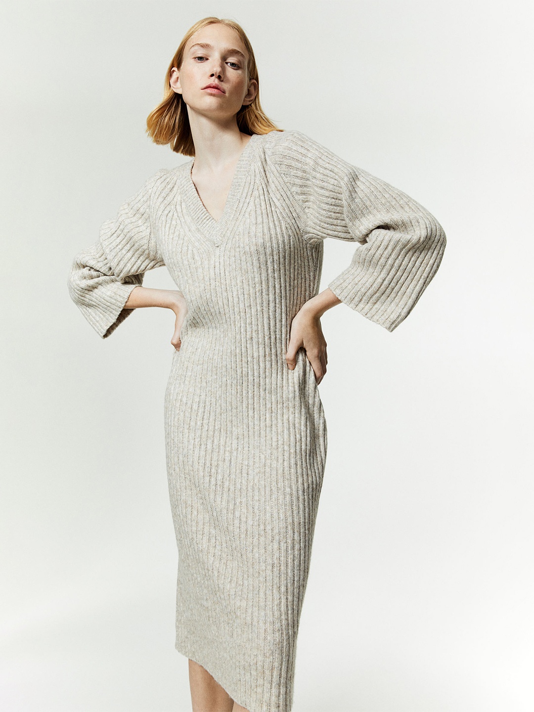 

H&M Rib-Knit Dress, Beige