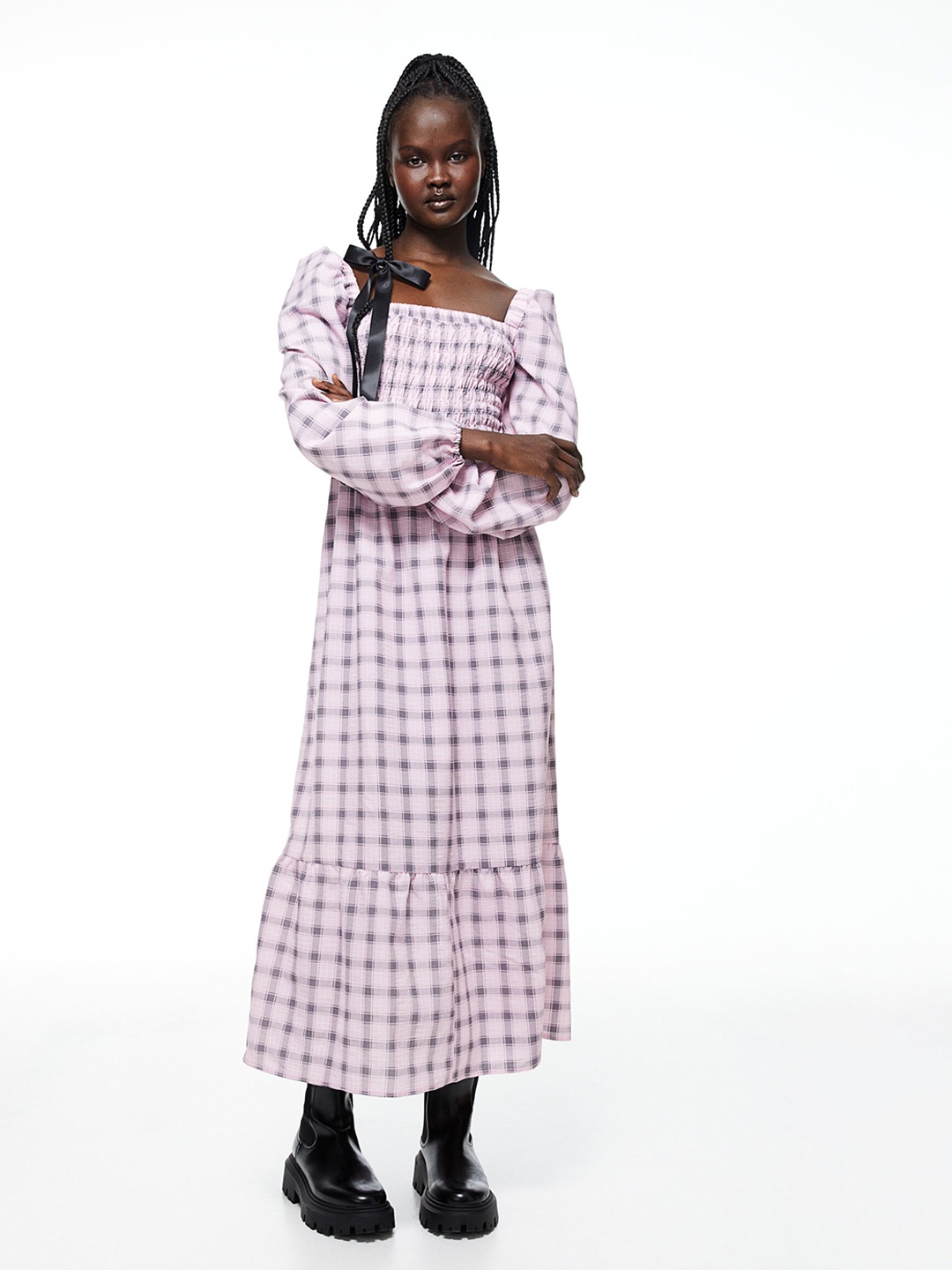 

H&M Crpe Smocked Dress, Pink