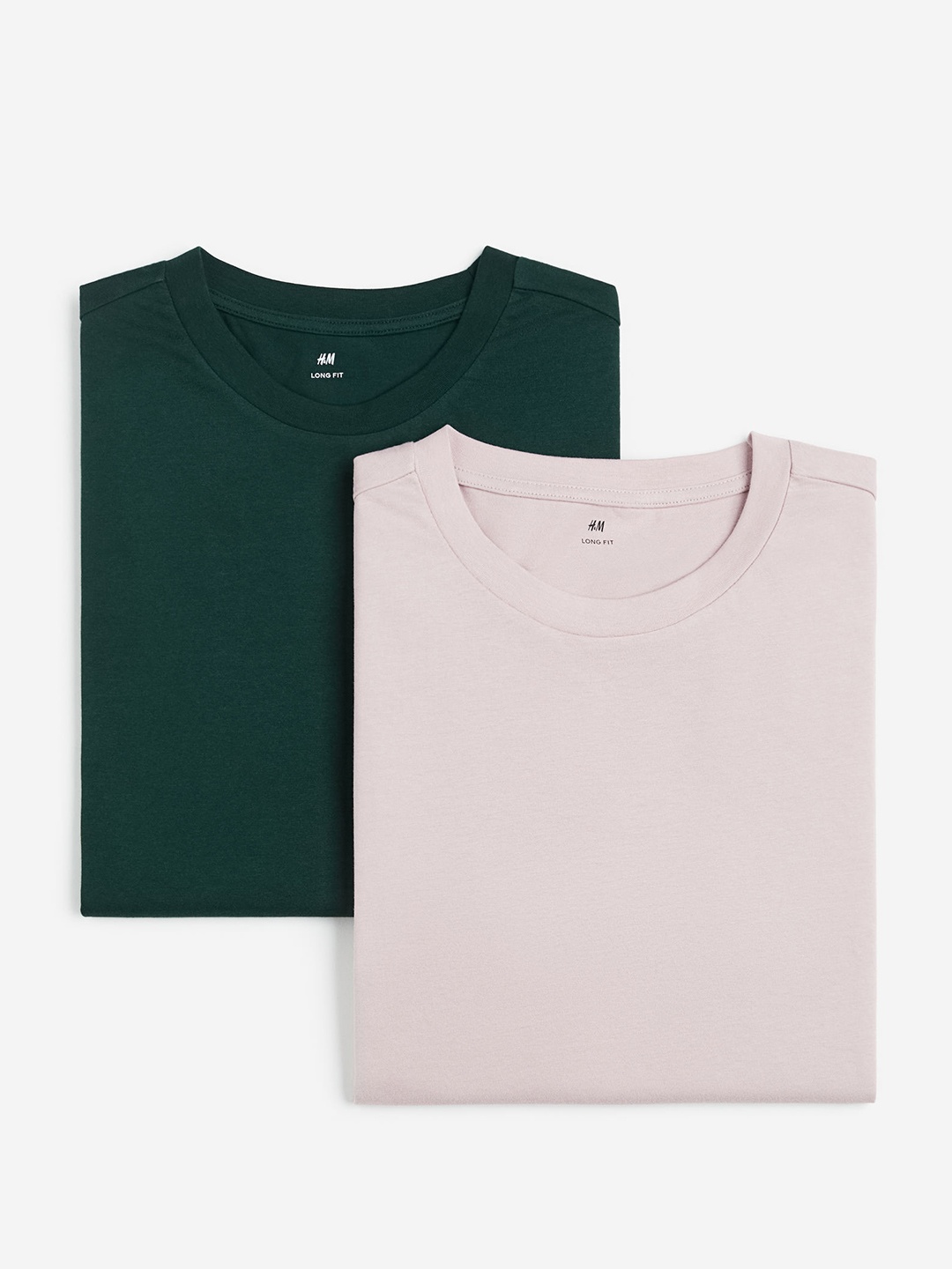 

H&M Pure Cotton 2-Pack Long Fit T-Shirts, Green