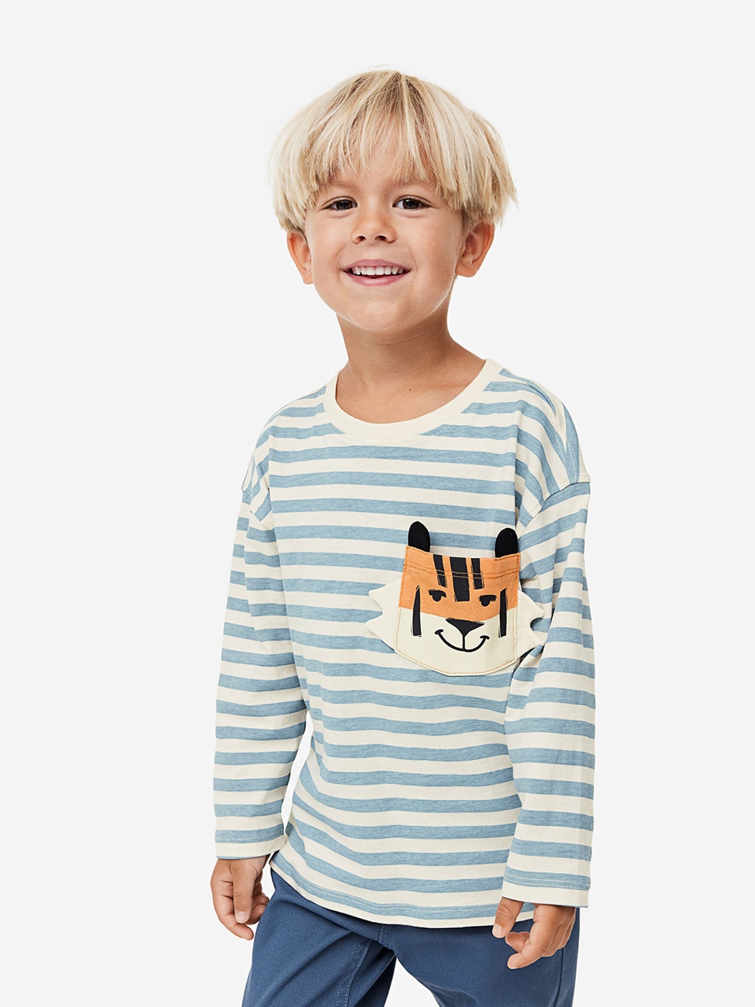 

H&M Boys 3-Pack Printed Cotton Tops, Blue