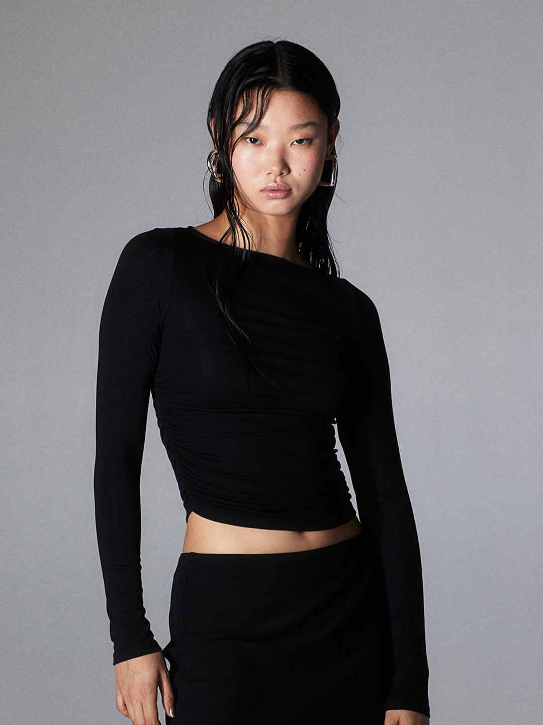

H&M Gathered Jersey Top, Black
