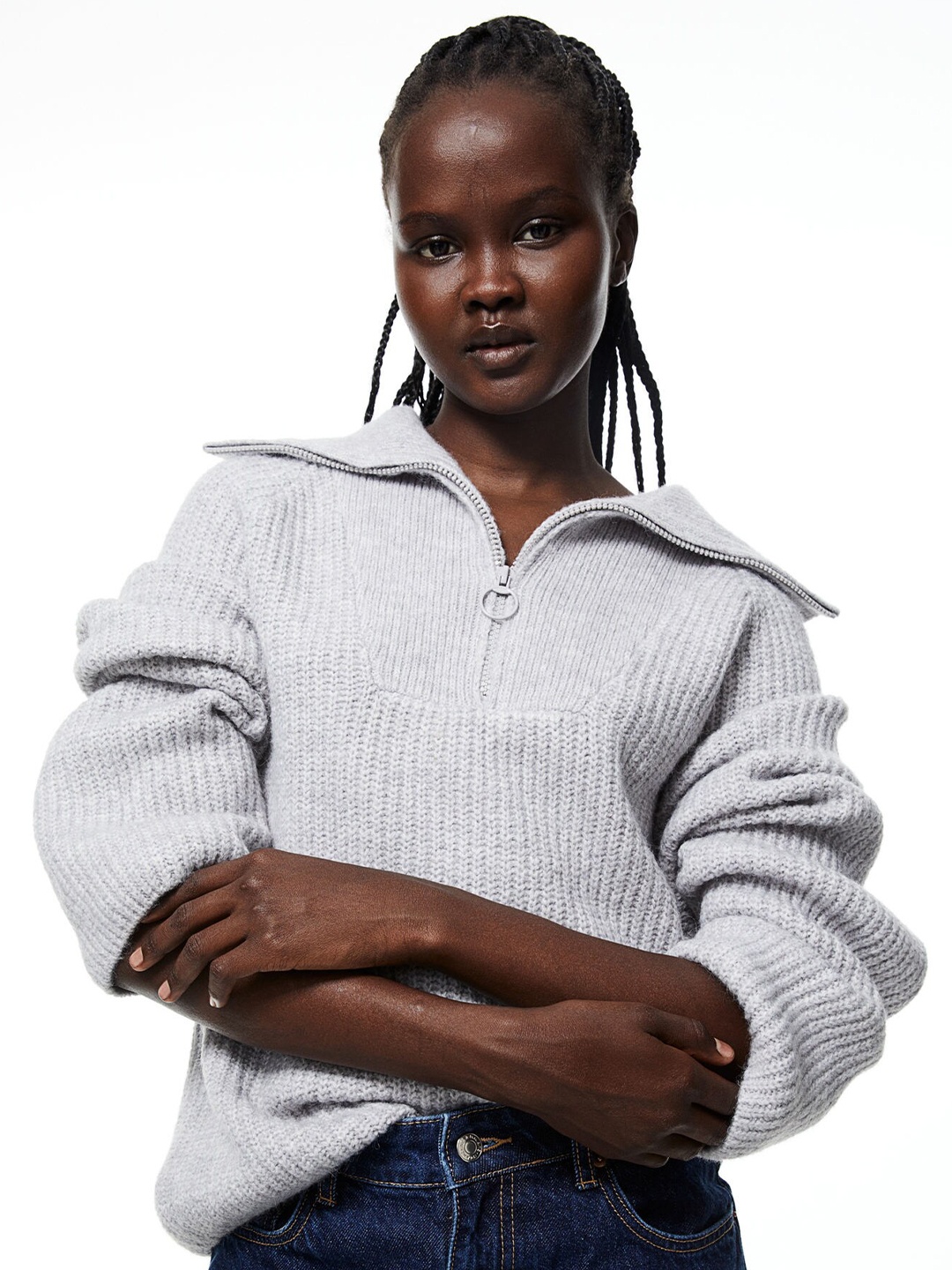

H&M Oversized Zip-Top Jumper, Grey