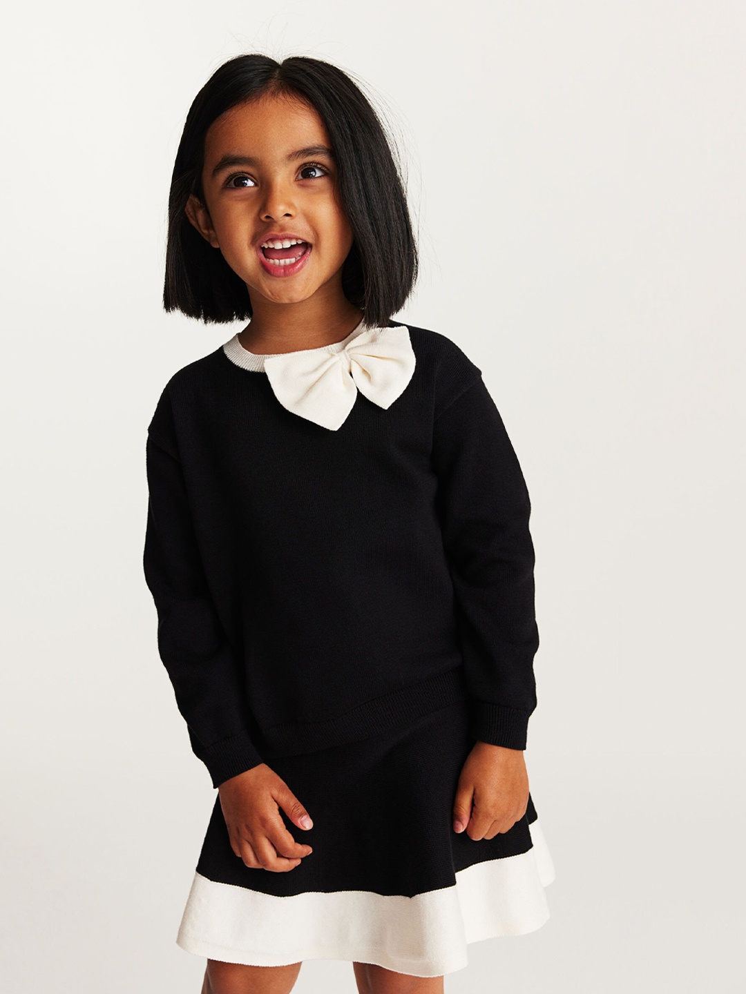 

H&M Girls 2-Piece Fine-Knit Cotton Set, Black
