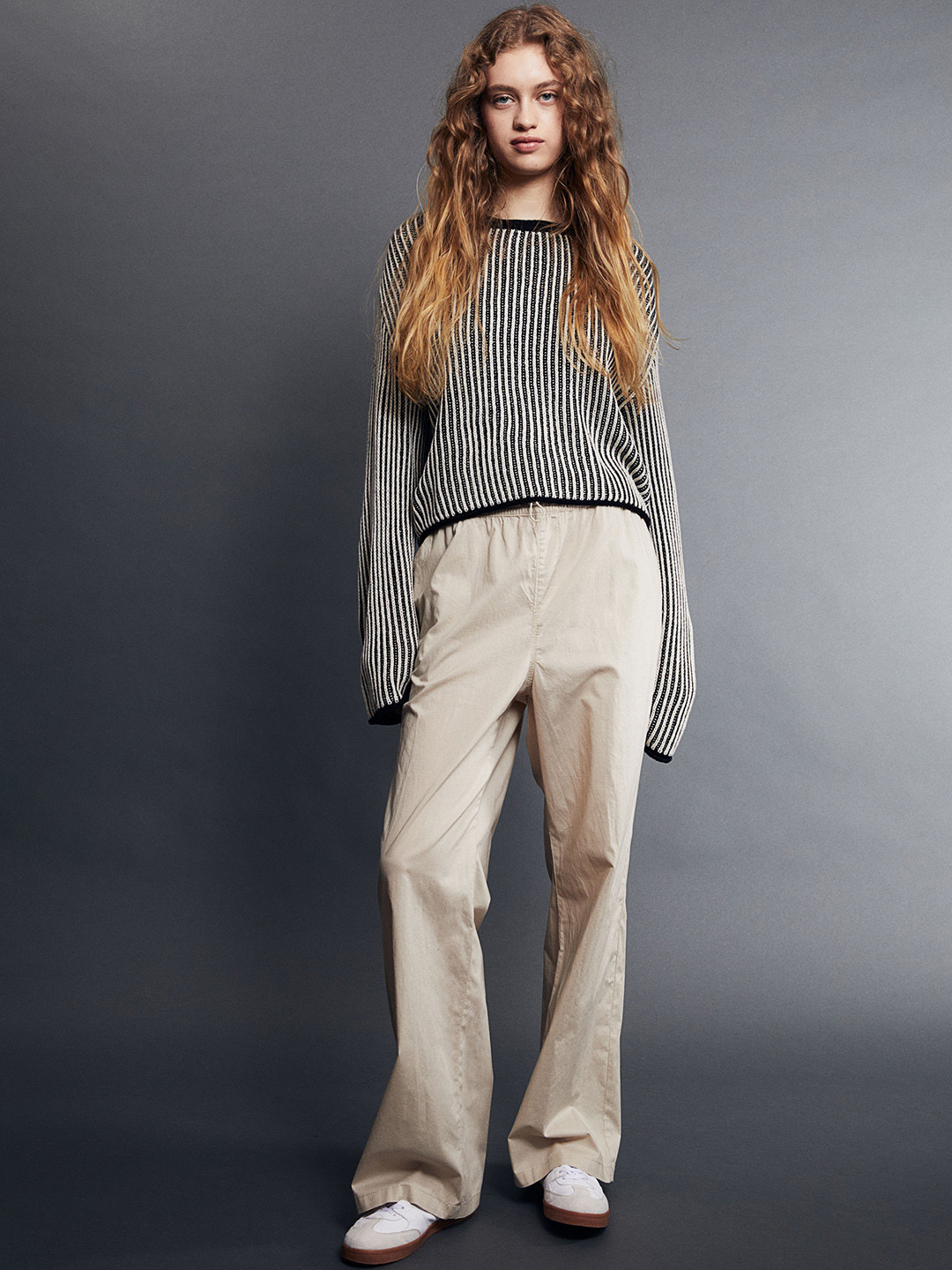 

H&M Poplin Pull On Trousers, Beige