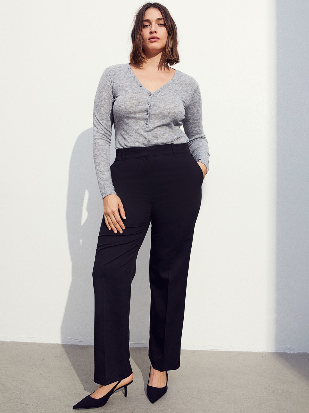 

H&M Tailored Twill Trousers, Black