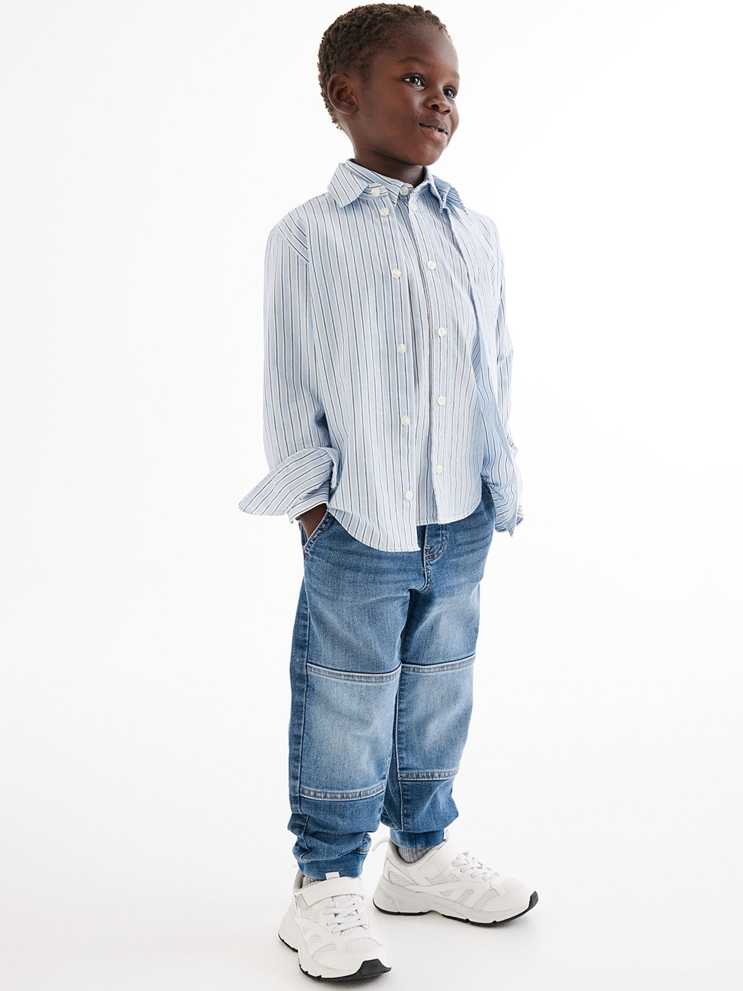 

H&M Boys Pure Cotton Joggers With Reinforced Knees, Blue