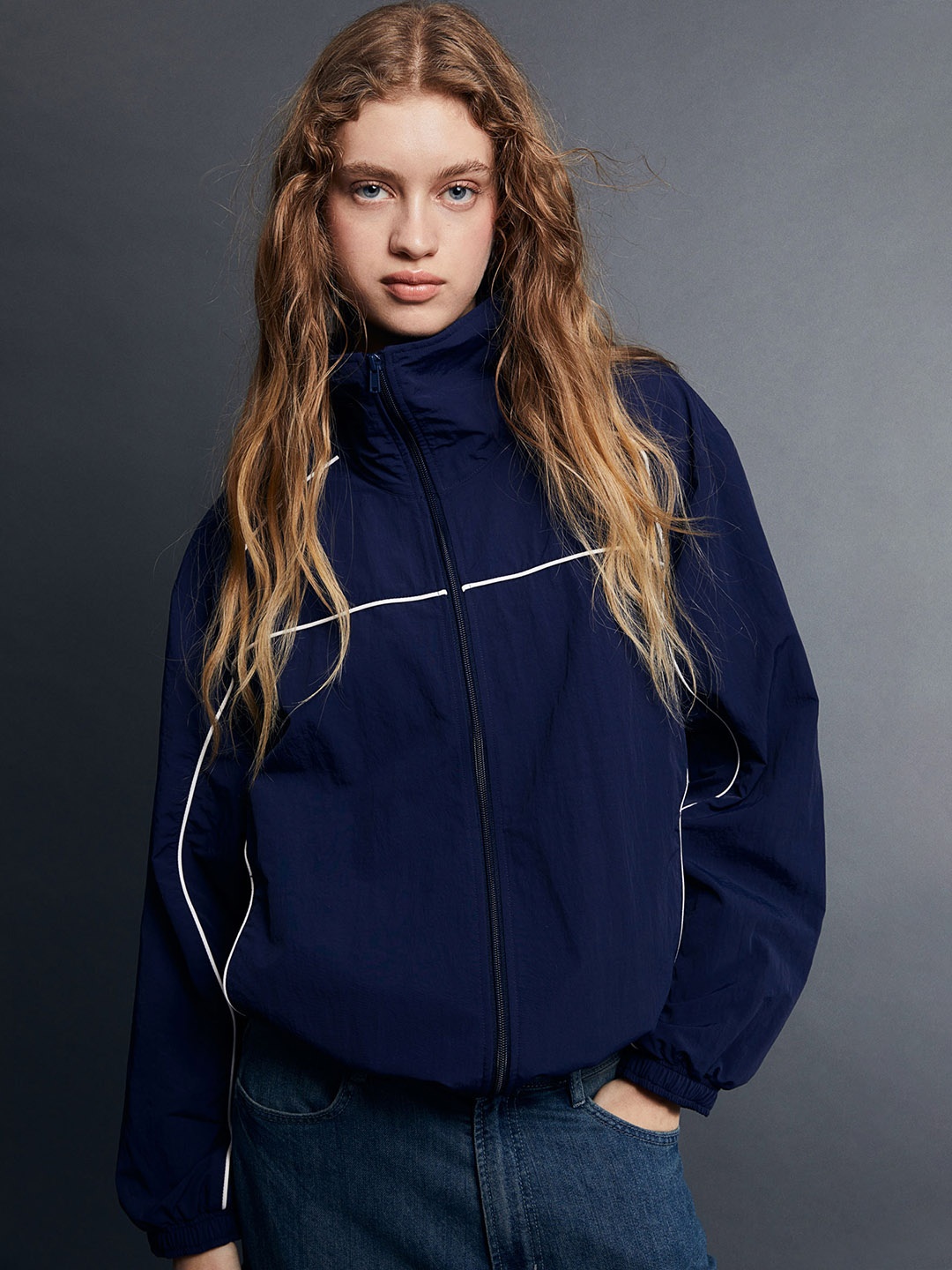 

H&M Nylon Windbreaker, Navy blue